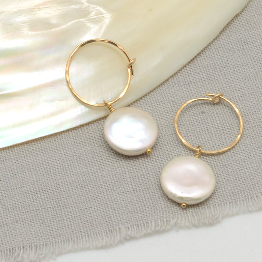 White Coin Pearl Infinity Hoops