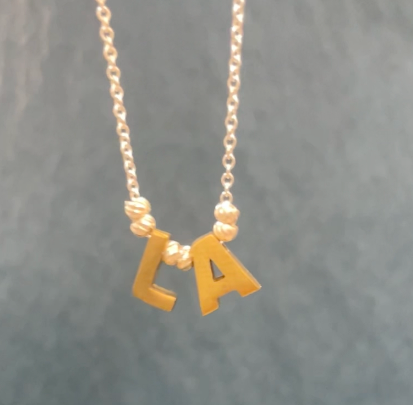 Brass LA on Silver Necklace